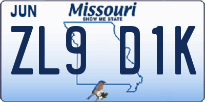 MO license plate ZL9D1K