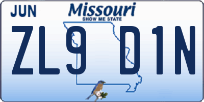 MO license plate ZL9D1N