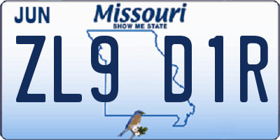 MO license plate ZL9D1R