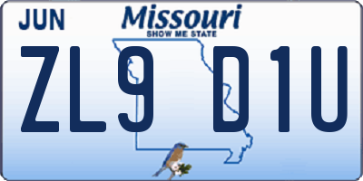 MO license plate ZL9D1U