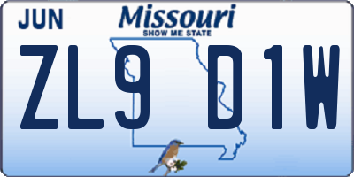 MO license plate ZL9D1W