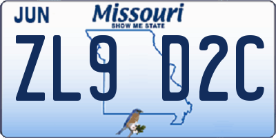 MO license plate ZL9D2C