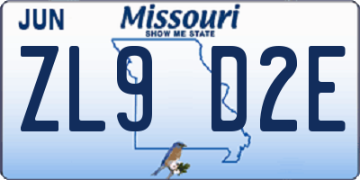 MO license plate ZL9D2E