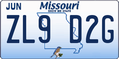 MO license plate ZL9D2G