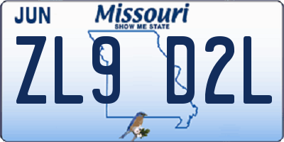 MO license plate ZL9D2L