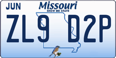MO license plate ZL9D2P