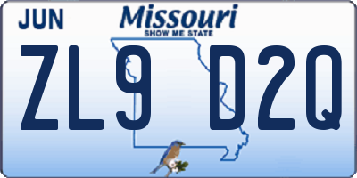 MO license plate ZL9D2Q