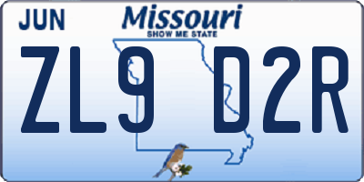 MO license plate ZL9D2R