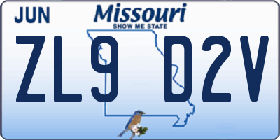 MO license plate ZL9D2V