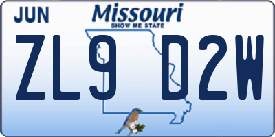 MO license plate ZL9D2W