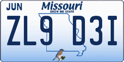 MO license plate ZL9D3I