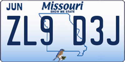 MO license plate ZL9D3J