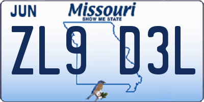 MO license plate ZL9D3L