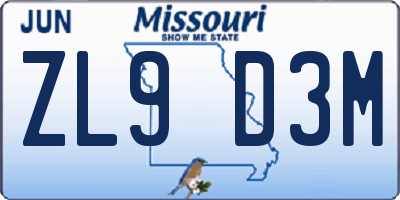 MO license plate ZL9D3M