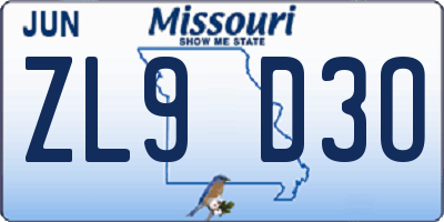 MO license plate ZL9D3O