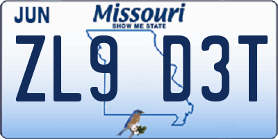 MO license plate ZL9D3T