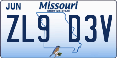 MO license plate ZL9D3V