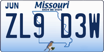MO license plate ZL9D3W