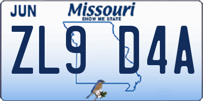 MO license plate ZL9D4A