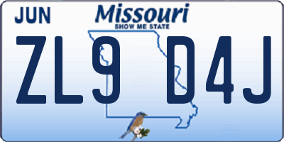 MO license plate ZL9D4J