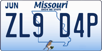 MO license plate ZL9D4P