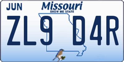 MO license plate ZL9D4R