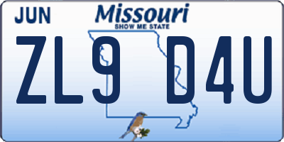 MO license plate ZL9D4U
