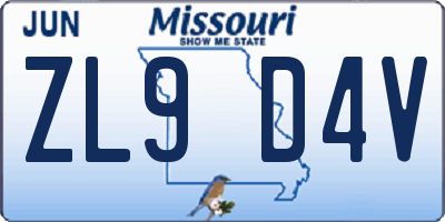 MO license plate ZL9D4V