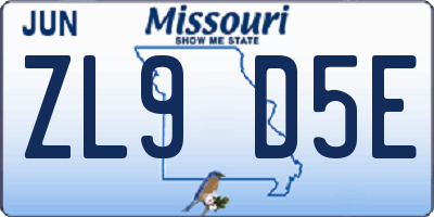 MO license plate ZL9D5E