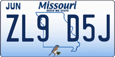 MO license plate ZL9D5J