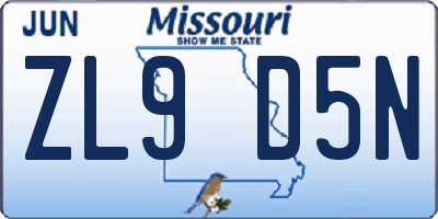 MO license plate ZL9D5N