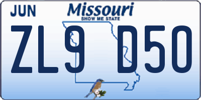 MO license plate ZL9D5O