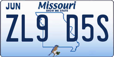 MO license plate ZL9D5S