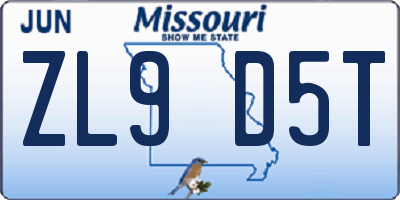 MO license plate ZL9D5T