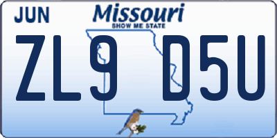 MO license plate ZL9D5U
