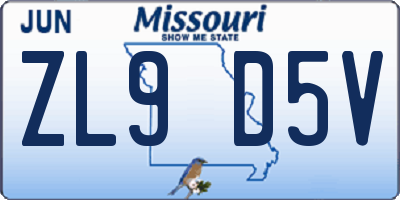 MO license plate ZL9D5V