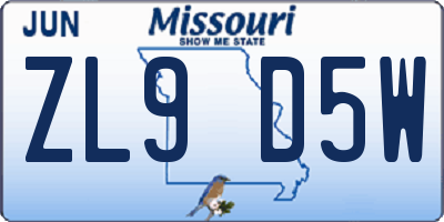 MO license plate ZL9D5W
