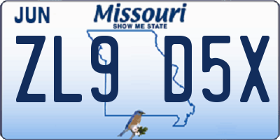 MO license plate ZL9D5X