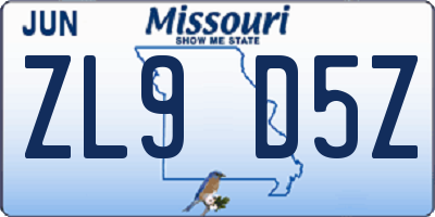 MO license plate ZL9D5Z