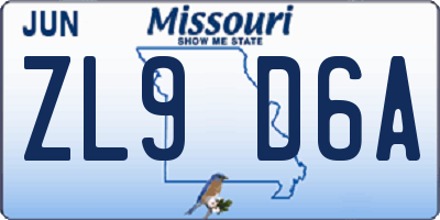 MO license plate ZL9D6A