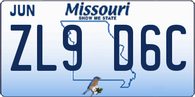 MO license plate ZL9D6C