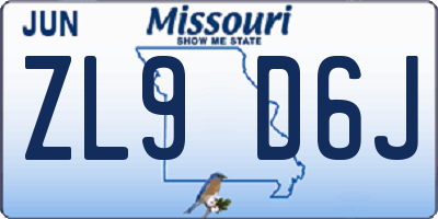 MO license plate ZL9D6J