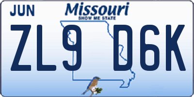 MO license plate ZL9D6K