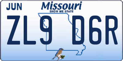 MO license plate ZL9D6R