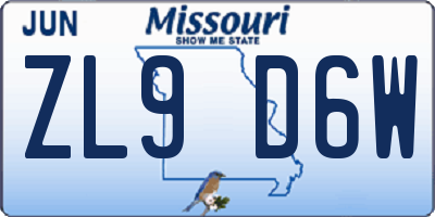 MO license plate ZL9D6W