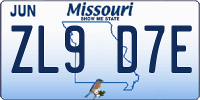 MO license plate ZL9D7E