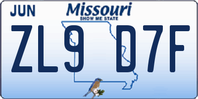 MO license plate ZL9D7F