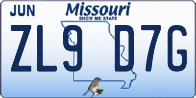 MO license plate ZL9D7G