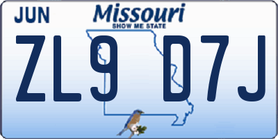 MO license plate ZL9D7J