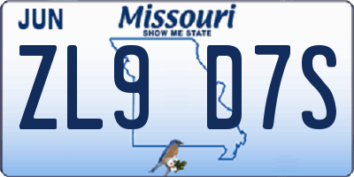 MO license plate ZL9D7S